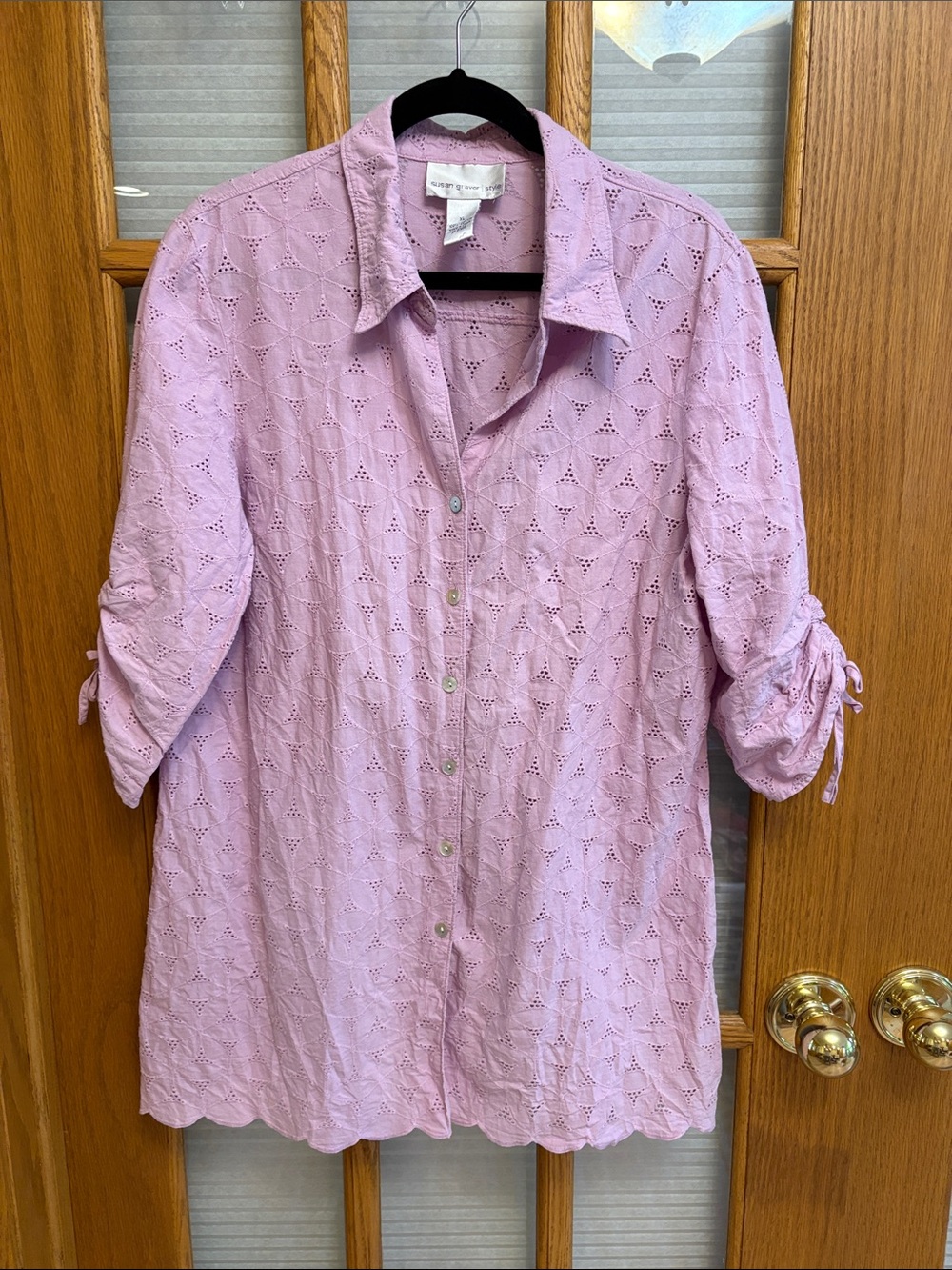 EUC Susan Graver Lilac Eyelet Cotton Tunic Blouse or Beach Coverup